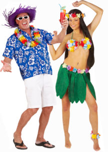 déguisements couples, déguisements hawai homme et femme, jupes hawaïennes