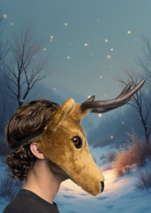 masque de Renne en fausse fourrure, masque animal fourrure, masque Renne, Masque de Renne, Fourrure, Demi Visage