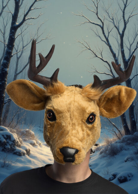 masque de Renne en fausse fourrure, masque animal fourrure, masque Renne, Masque de Renne, Fourrure, Demi Visage