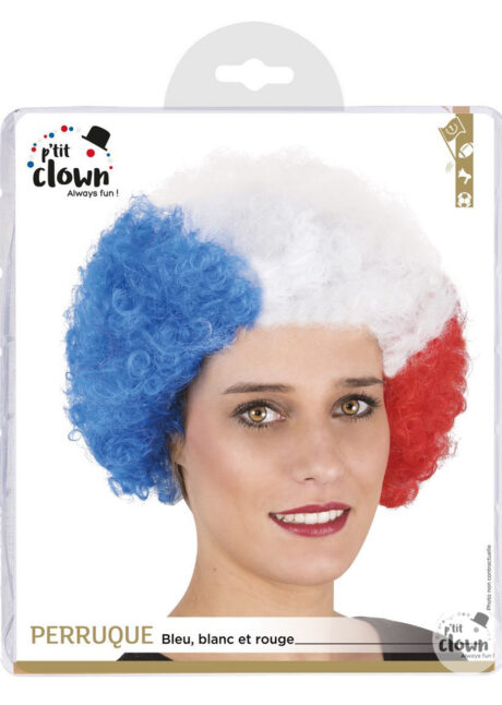 perruque de supporter, perruque france, perruque euro, perruque bleu blanc rouge, perruque tricolore, perruque france, Perruque de Supporter France, Afro Bleu Blanc Rouge