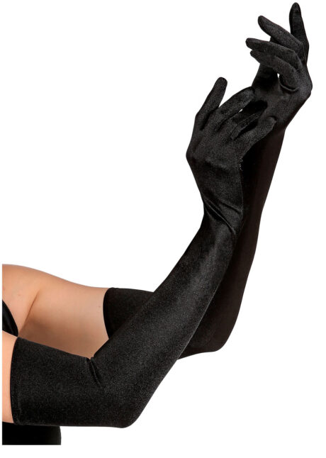 gants longs satin noir, gants satins longs, Gants Noirs, en Elasthane Satin, 60 cm