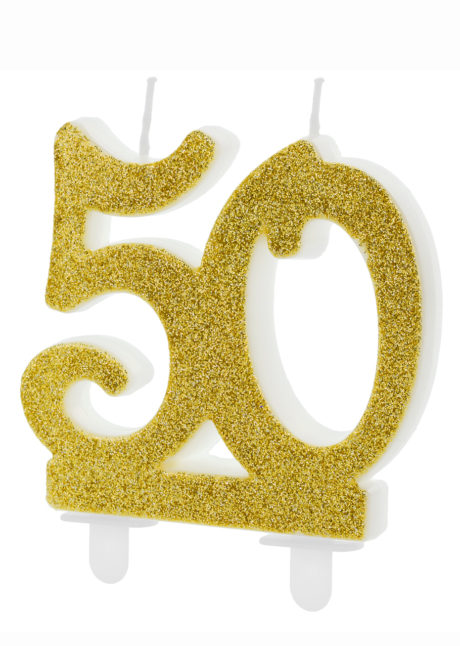 bougie 50 ans, bougies chiffres, bougies d'anniversaire, Bougie d’Anniversaire, 50 ans, Paillettes Dorées