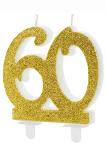 bougie 60 ans, bougies chiffres, bougies d'anniversaire, Bougie d’Anniversaire, 60 ans, Paillettes Dorées