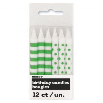 bougies pour anniversaires, bougies originales anniversaires, bougies polka dots, bougies rayures et pois, bougies pour gâteau d'anniversaire paris 12 Bougies d’Anniversaire, Pois et Rayures Vertes