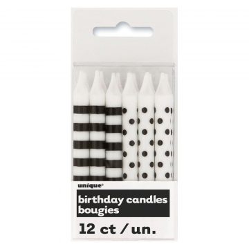 bougies pour anniversaires, bougies originales anniversaires, bougies polka dots, bougies rayures et pois, bougies pour gâteau d'anniversaire paris 12 Bougies d’Anniversaire, Pois et Rayures Noirs