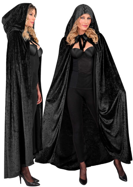 cape velours capuche, cape noire à capuche, cape carnaval de Venise, cape halloween, Cape Noire à Capuche, Aspect Velours
