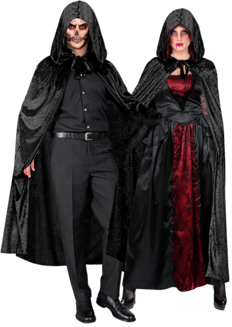 cape velours capuche, cape noire à capuche, cape carnaval de Venise, cape halloween, Cape Noire à Capuche, Aspect Velours