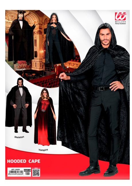 cape noire capuche, cape halloween, cape carnaval de venise, Cape Noire à Capuche, Velours