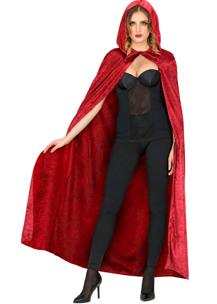 Cape Rouge Carmin ?� Capuche, Aspect Velours - Aux Feux de la F??te - Paris