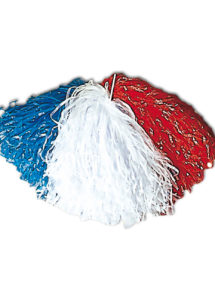 pompon de pom pom girl, pompon de cheerleader, accessoire pom pom girl déguisement, accessoire déguisement pom pom girl, Pompon de Pom Pom Girl, Bleu, Blanc, Rouge