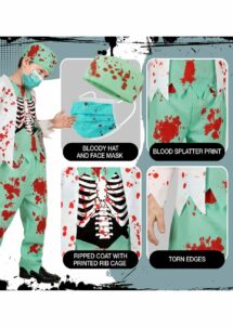 déguisement zombie garçon, déguisement chirurgien zombie garçon, costume docteur zombie enfant, Déguisement de Chirurgien Zombie Garçon