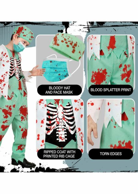 déguisement zombie garçon, déguisement chirurgien zombie garçon, costume docteur zombie enfant, Déguisement de Chirurgien Zombie Garçon