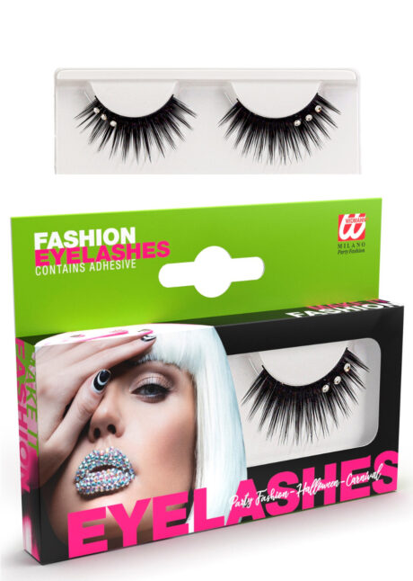 faux cils noirs avec strass, faux cils fêtes, Faux Cils Noirs, 3 Strass