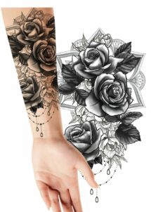 faux tatouage roses noires, tatouage éphémère roses, faux tatouage fleurs, Faux Tatouage Roses Noires et Mandala