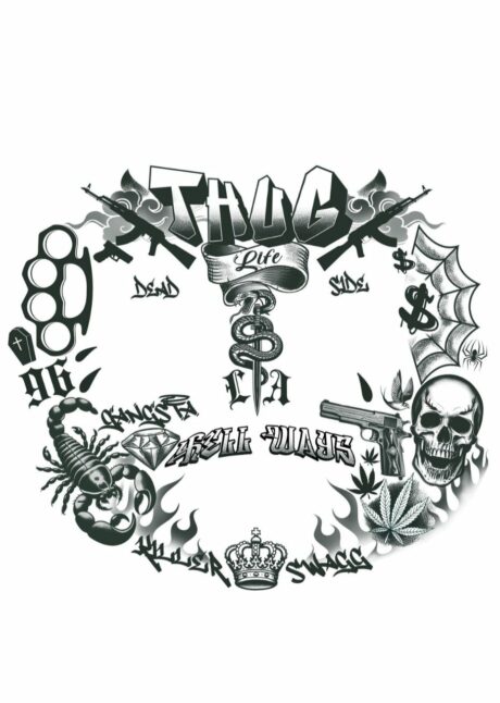 faux tatouage gang, faux tatouage visage, faux tatouage homme, Faux Tatouages Visage Gangsta – Thug Life