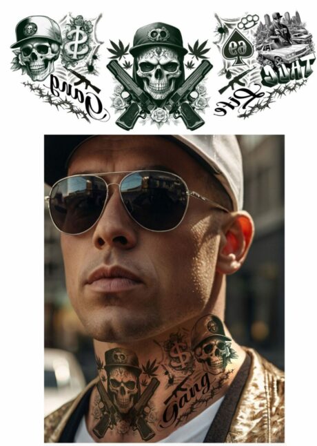 faux tatouages gangster, faux tatouages gang, tatouages cou, Faux Tatouages Gangsta pour le Cou – Thug Life