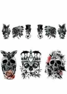 faux tatouage Halloween, faux tatouage crane tete de mort, tatouage ephemere halloween, Faux Tatouages Crânes Gothiques et Têtes de Mort