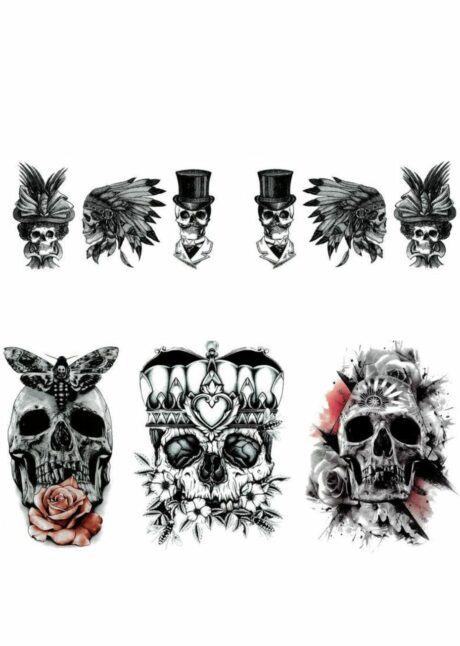 faux tatouage Halloween, faux tatouage crane tete de mort, tatouage ephemere halloween, Faux Tatouages Crânes Gothiques et Têtes de Mort