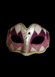 loup vénitien, masque vénitien, loup vénitien fait à la main, masque vénitien haute qualité, masque pour carnaval de venise, loup vénitien arlequin, Masque Loup Vénitien, Paillettes Arlequin, Rose et Violet