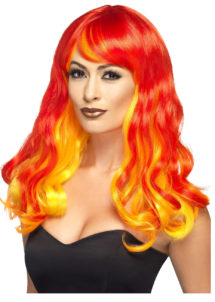 perruque femme, perruque diable femme, perruque halloween, accessoire halloween, accessoire diable halloween, accessoire costume de diable, perruque rouge femme, perruque pas cher paris, perruque femme paris, Perruque Devil Flamme, Rouge et Jaune