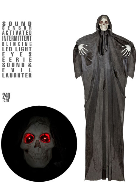 suspension halloween, suspension squelette halloween, grande décoration halloween, Suspension Squelette, Sonore et Lumineux, 240 cm