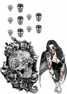 faux tatouage crane mexicain, faux tatouage jour des morts, Faux Tatouages Crâne Jour des Morts et Catrina