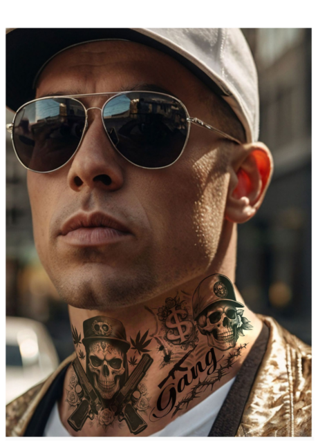 faux tatouages gangster, faux tatouages gang, tatouages cou, Faux Tatouages Gangsta pour le Cou – Thug Life