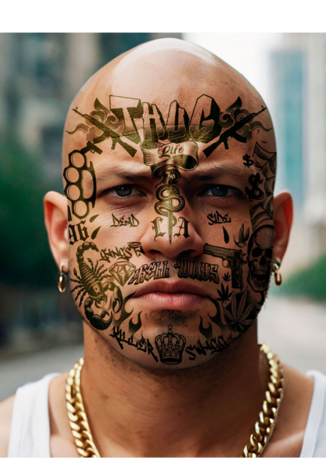 faux tatouage gang, faux tatouage visage, faux tatouage homme, Faux Tatouages Visage Gangsta – Thug Life