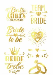 tatouages evjf, tatouages bride to be, faux tatouages evjf, Faux Tatouages EVJF Dorés – Team Bride