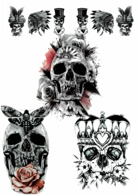 faux tatouage Halloween, faux tatouage crane tete de mort, tatouage ephemere halloween, Faux Tatouages Crânes Gothiques et Têtes de Mort
