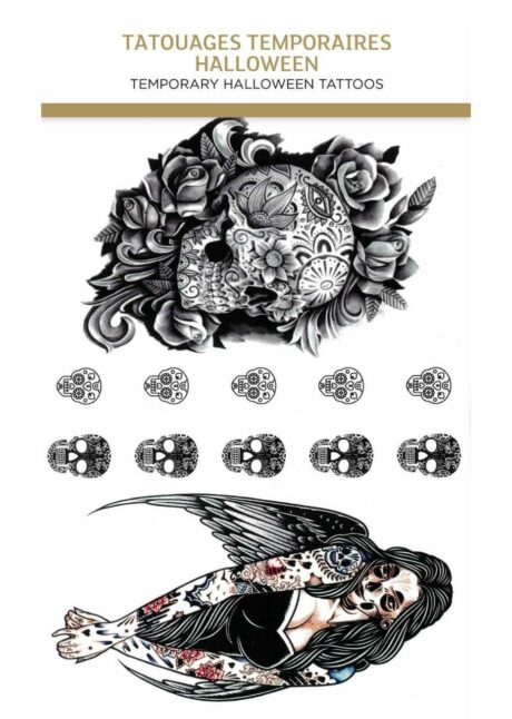 faux tatouage crane mexicain, faux tatouage jour des morts, Faux Tatouages Crâne Jour des Morts et Catrina