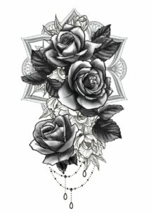 faux tatouage roses noires, tatouage éphémère roses, faux tatouage fleurs, Faux Tatouage Roses Noires et Mandala