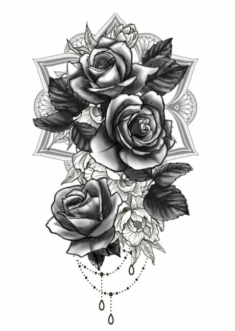 faux tatouage roses noires, tatouage éphémère roses, faux tatouage fleurs, Faux Tatouage Roses Noires et Mandala