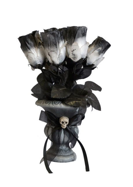 décoration halloween, vase halloween roses noires, décorations fleurs halloween, décoration gothique, accessoires décorations halloween, Bouquet de Roses Gothiques, avec Vase Noir