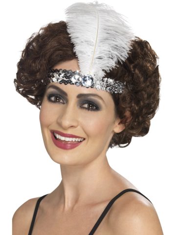 bandeau charleston argent, bandeau charleston, bandeau à plumes, accessoire déguisement, accessoire années 30, accessoire cabaret, bandeau charleston, bandeau années 30, bandeau années 20, déguisement charleston, accessoire déguisement charleston Bandeau Charleston à Plume, Argent