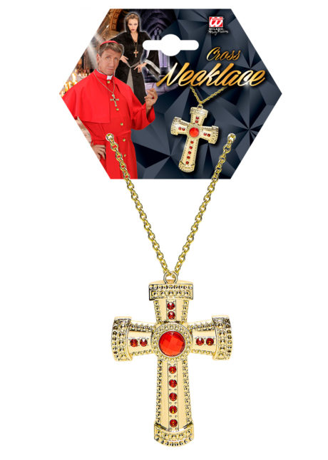 collier croix halloween, accessoire halloween, collier croix cardinal, collier croix curé, Collier Croix, Or et Pierres, Chaîne Dorée