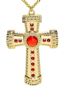 collier croix halloween, accessoire halloween, collier croix cardinal, collier croix curé, Collier Croix, Or et Pierres, Chaîne Dorée