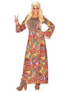déguisement hippie femme, costume hippie femme, déguisement flower power femme, Déguisement Hippie, Robe Longue 70s