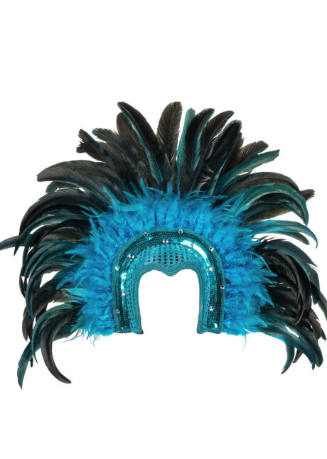 coiffe brésilienne, accessoire carnaval de rio, coiffe de carnaval, coiffure brésilienne, accessoire déguisement, déguisement brésilienne, coiffe brésilienne à plumes, Coiffe Brésilienne Samba, Bleue