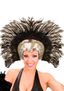 coiffe brésilienne, accessoire carnaval de rio, coiffe de carnaval, coiffure brésilienne, accessoire déguisement, déguisement brésilienne, coiffe brésilienne à plumes, Coiffe Brésilienne, Argent