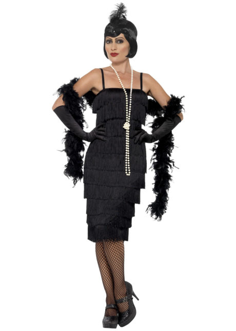 déguisement charleston, robe charleston déguisement, déguisement charleston, déguisement années 30, robe années 20, costume cabaret, déguisement cabaret femme, déguisement robe charleston, Déguisement Charleston, Flapper Noir Mi-Longue