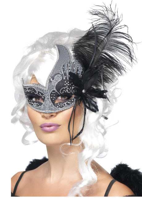 masque vénitien plumes, loup vénitien plumes, masque vénitien avec plume, masque carnaval de venise, Loup Dark Angel, avec Plumes