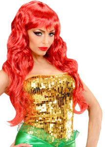 perruque sirène rouge, perruque de sirène, perruque cheveux longs rouges