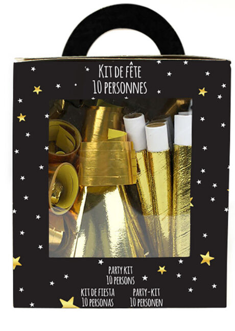 boite de cotillons, cotillons de fête, cotillons réveillon, Coffret de Cotillons, Dorés, 10 Personnes