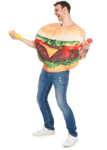déguisement homme, déguisement burger adulte, déguisement humour, déguisement frites, déguisement hamburger