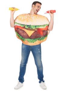 déguisement homme, déguisement burger adulte, déguisement humour, déguisement frites, déguisement hamburger