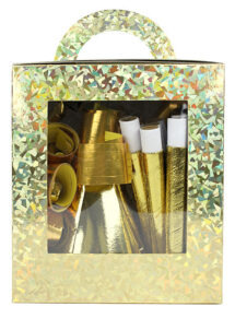 cotillons kit 10 personnes, cotillons de fete, cotillons de réveillon, cotillons noel, sarbacanes, sans gene, serpentins, cotillons pour 10 personnes, cotillons en sachet, cotillons de fete, Coffret de Cotillons, Or, 10 Personnes