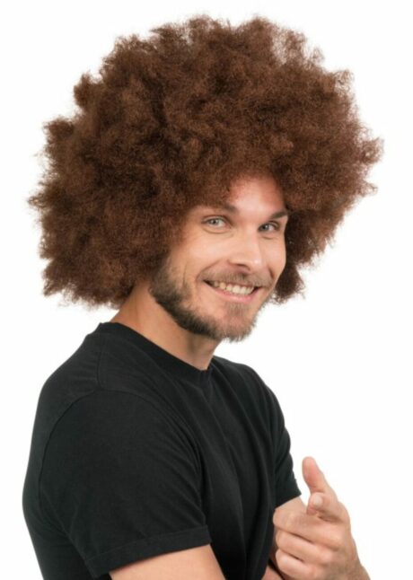 Perruque Afro homme, Perruque Afro châtain, Perruque Afro Châtain XL – Années 70 et Disco