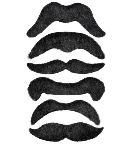 fausses moustaches, postiche, moustache postiche, fausses moustaches réalistes, fausse moustache de déguisement, moustaches noires, Moustaches Cowboy x 6, Noires