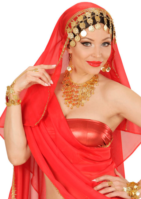 bandeau oriental déguisement, accessoire oriental déguisement, déguisement oriental, accessoire danseuse du ventre, déguisement oriental femme, collier oriental femme déguisement, coiffe orientale femme, Bandeau de Tête Oriental, Pièces d’Or